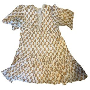 India Collection Emerson Fry Mustard Floral Boho Mini Dress M/L